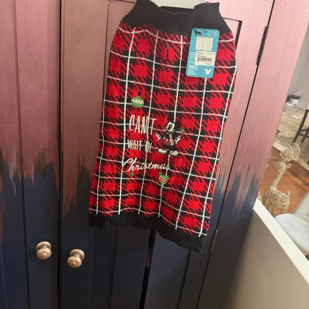 3/$15 NWT Disney Mickey Mouse Holiday Dog Sweater - Red Plaid Size Medium